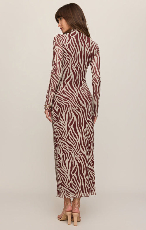 Sevilla Zebra Mesh Midi Dress - Velvet Rouge