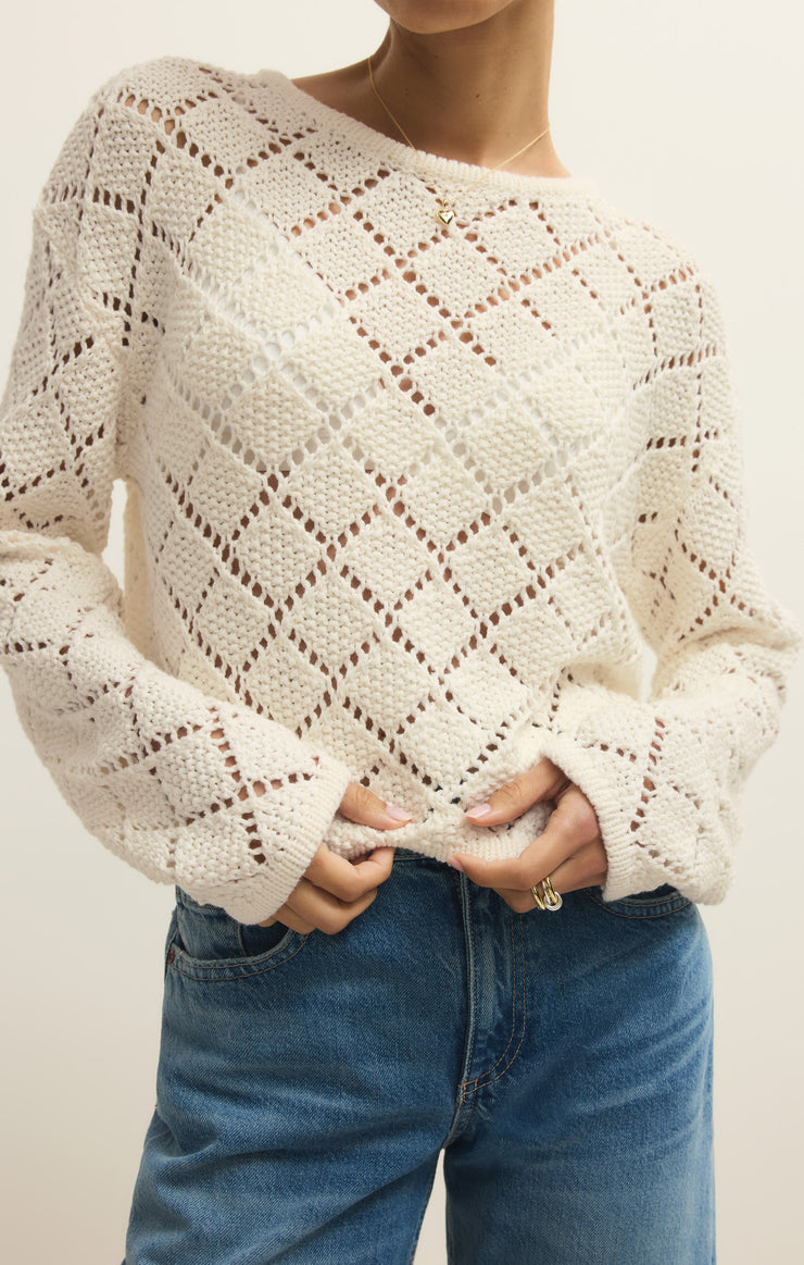Hullen Diamond Crochet Sweater - Cloud