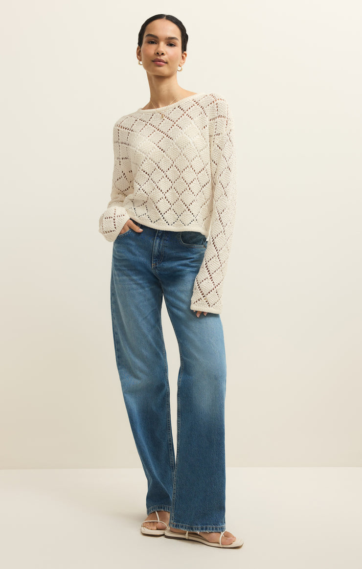 Hullen Diamond Crochet Sweater - Cloud